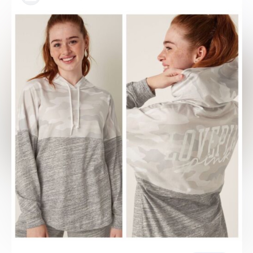 VS PINK Medium Oversized long sleeve t-shirt hoodie white grey long sleeve